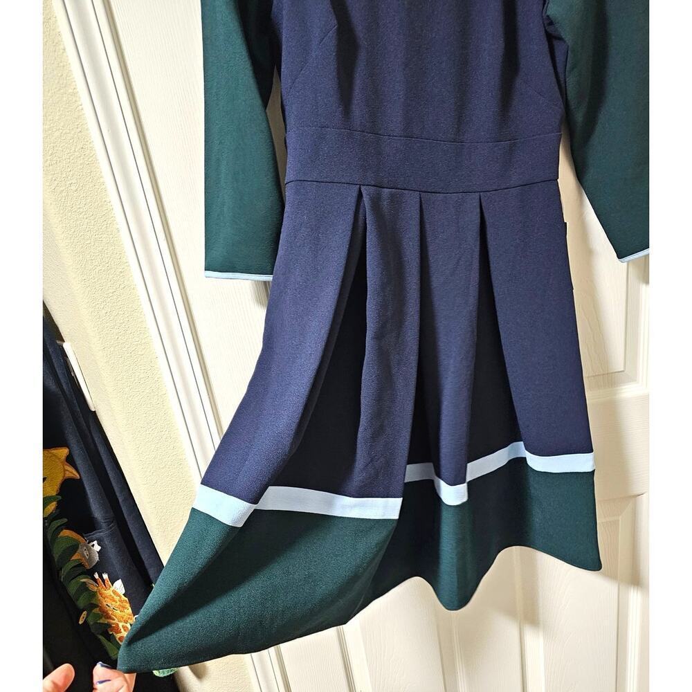1901 NWT Sz4 Navy Blue Green block pleated fit n flare dress. Formal. Proper - Picture 10 of 16